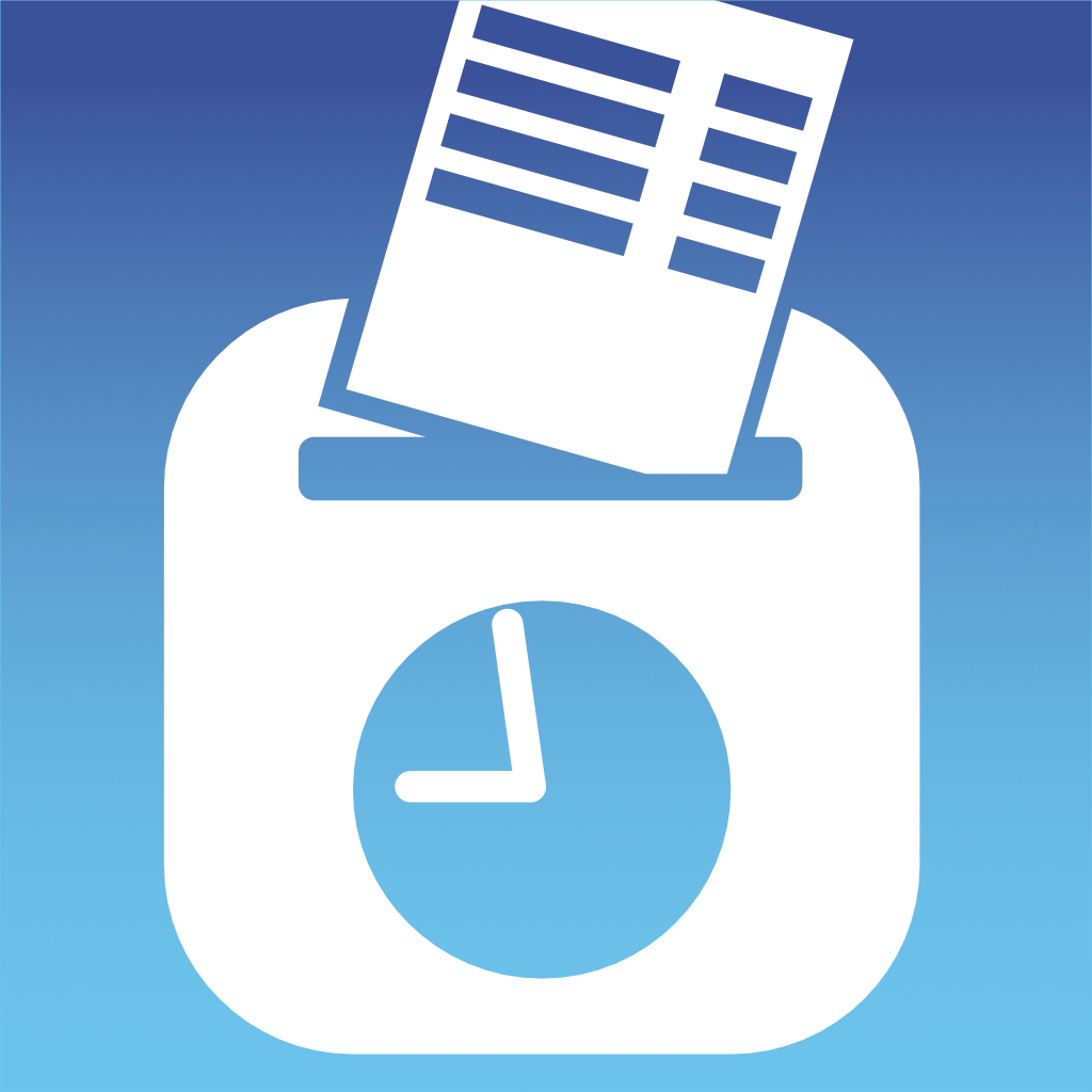 Clock Works logo, graphic representation of clocking-in clock and card